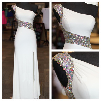 white prom dress, long prom dress, one shoulder prom dress, custom prom dress, prom dresses,15040604