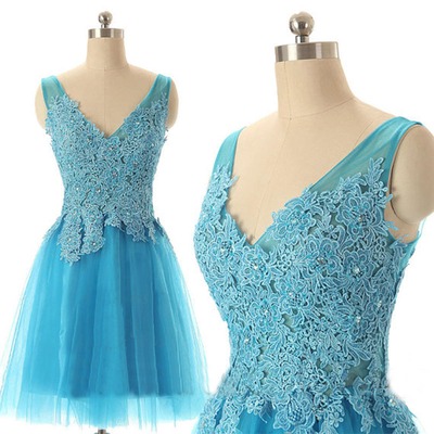 Blue prom dress, short prom dress, lace prom dress, cheap prom dress, pretty prom dress, homecoming dress,15040614