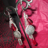 “Never Give Up” Self-Harm Razor Blade and Blood Drops Earrings - Thumbnail 2