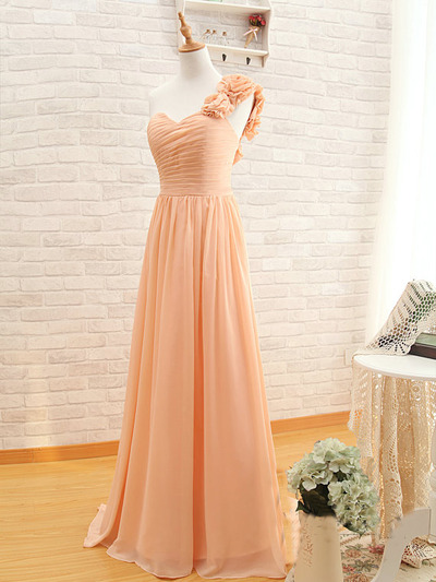 long bridesmaid dress, pink bridesmaid dress, cheap bridesmaid dress, chiffon bridesmaid dress, one shoulder bridesmaid dress, BD14441