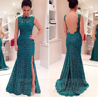 long prom dress, lace prom dress, teal prom dress, 2015 prom dress, custom prom dress, backless prom dress,15040705