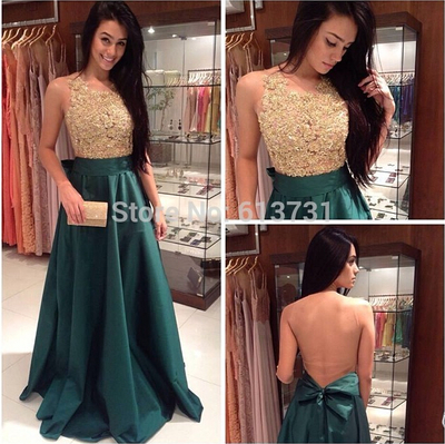 2015 New Fashion prom dress, High Neck prom dress, A Line prom dress Dark Green Evening Dresses ,Taffeta Prom Gown, Long prom dress,15040901