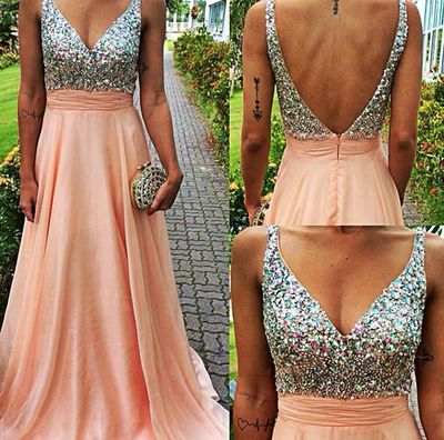 long prom dress, pink prom dress, v-neck prom dress, special occasion dress, 2018 prom dress, long evening dress, BD14528