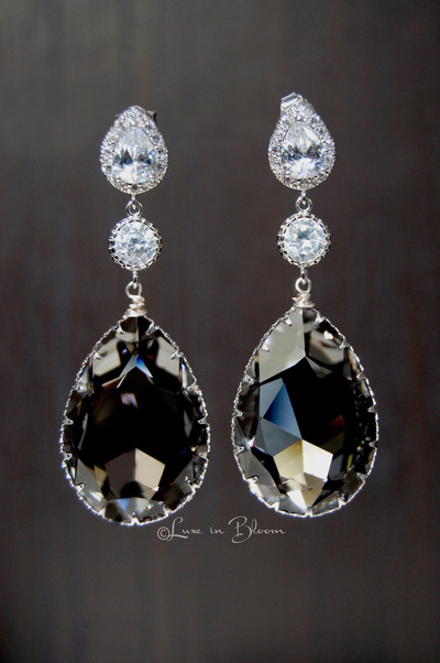 Wedding Earrings In Black Diamond Swarovski Crystal - Style # E153-BD