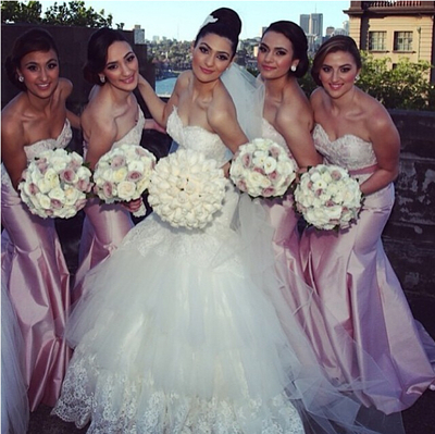 Sexy mermaid bridesmaid dress,sweetheart bridesmaid dress,lace custom bridesmaid dress,pink satin bridesmaid dress,15042311