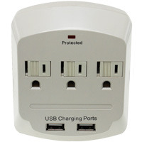 3 Outlet Surge Protector Wall Tap with Dual USB Charging Ports (2A), ETL Listed