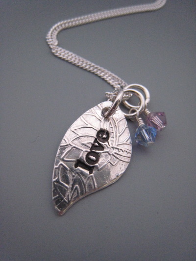 Love leaf necklace with 2 birthstones