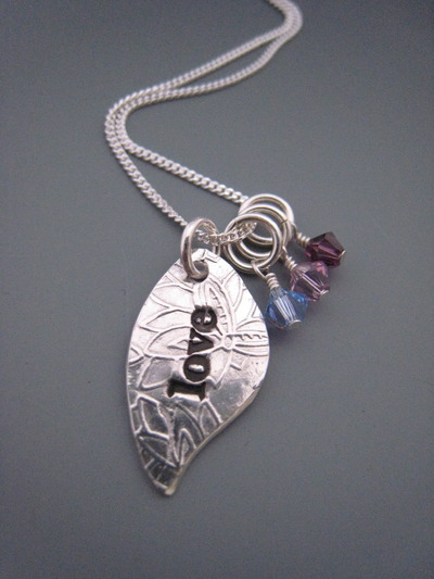 Love leaf necklace with 3 birthstones
