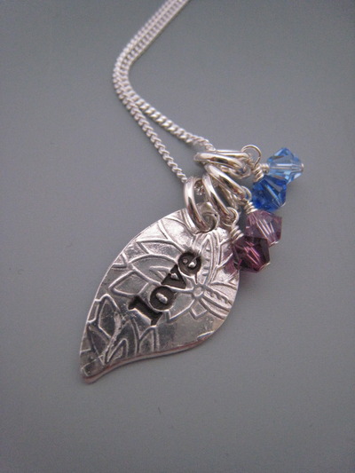 Love leaf necklace with 4 birthstones