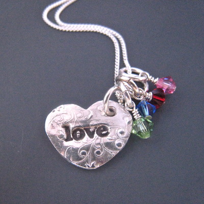 Love heart necklace with 4 birthstones