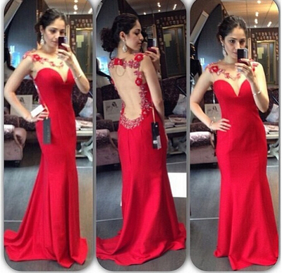 Red Prom Dresses,Cap Sleeve prom dress,Applique prom dress,long Backless prom dress,sexy prom dresses,15050506