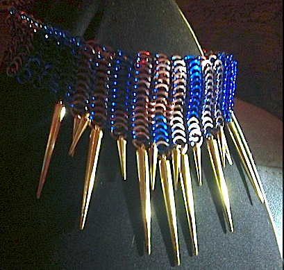 "Spiked Blue Champagne" folded collar necklace