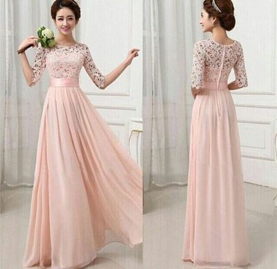 Lace prom dress,Custom prom dresses,long prom dresses,Round Neck prom dresses, Half Sleeves prom dress,Pink Long Prom Dresses,Evening Dresses,15051329