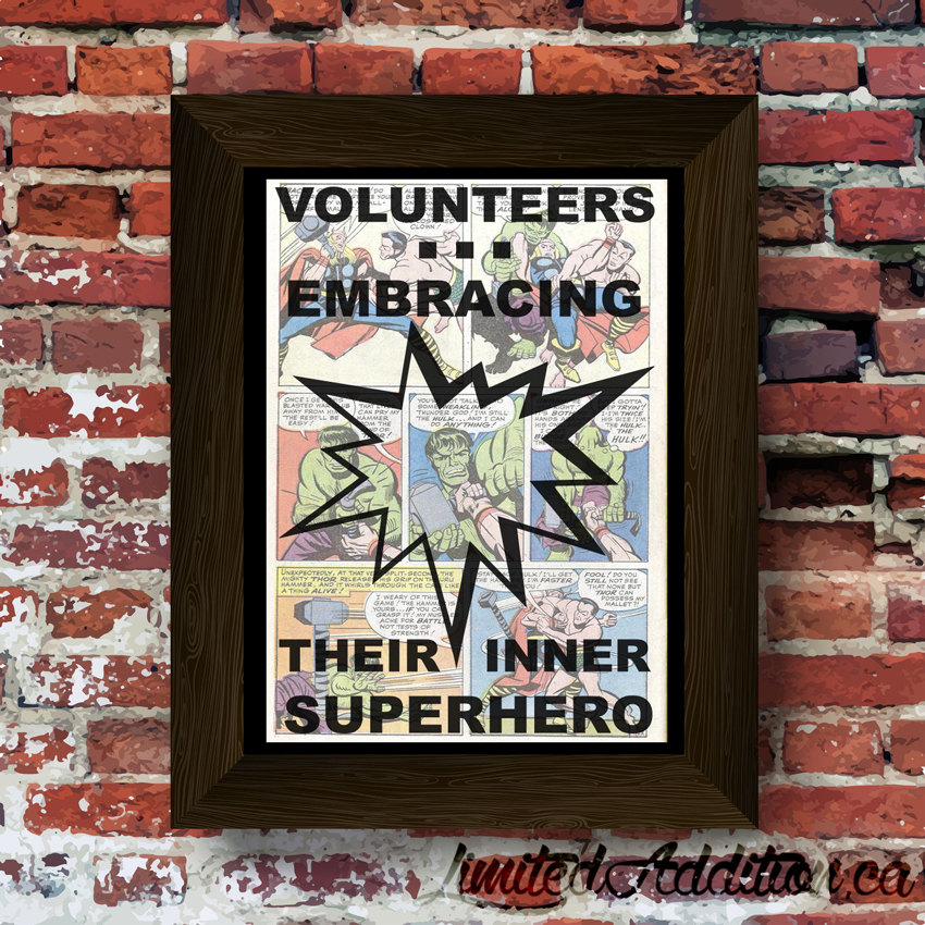 Volunteer - Embracing Your Inner Superhero quote Super Hero Upcycled vintage comic book art print. #0062