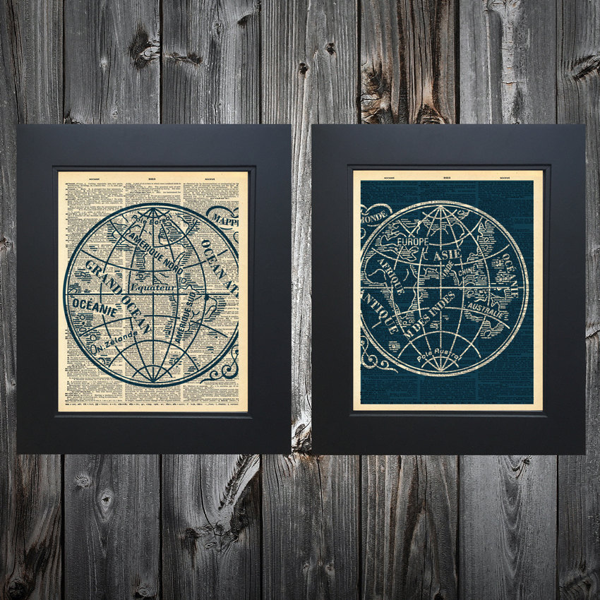 Nautical Ocean Maps art print on Upcycled vintage Dictionary page #0080