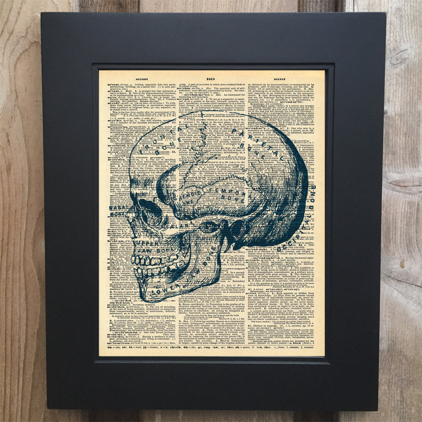 Anatomy Skull art print on Upcycled vintage Dictionary page #0073