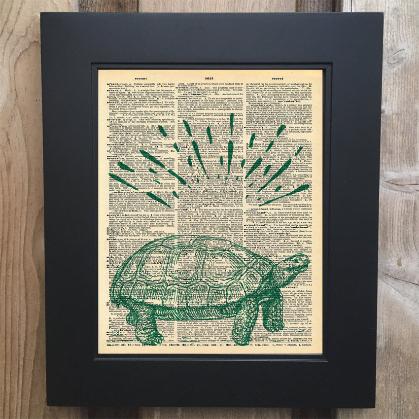 Cool Tortoise art print on Upcycled vintage Dictionary page #0061