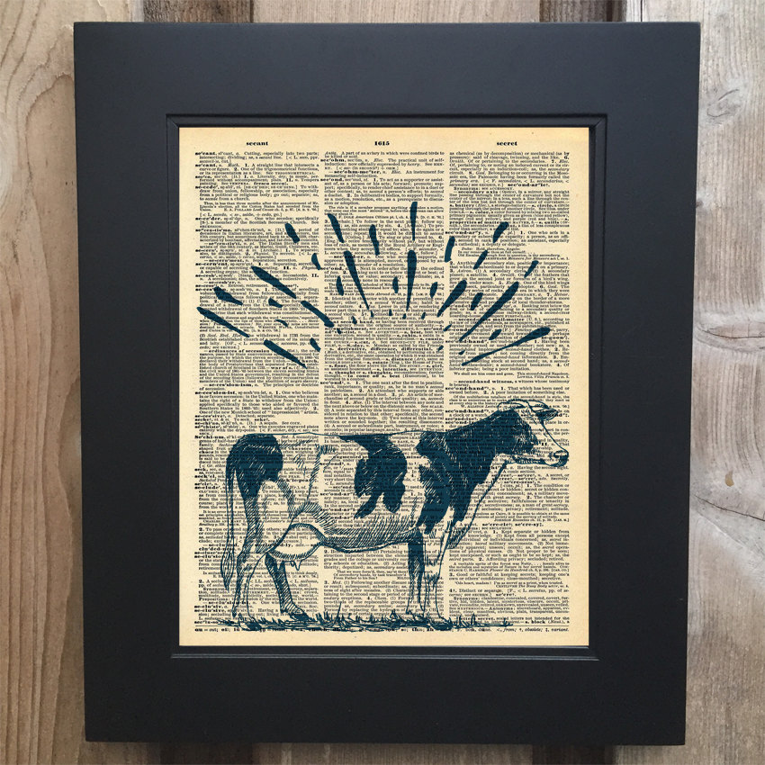 Cool Cow art print on Upcycled vintage Dictionary page #0057