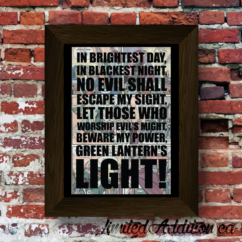 The Green Lanterns' oath quote Upcycled vintage comic book art print. #0037