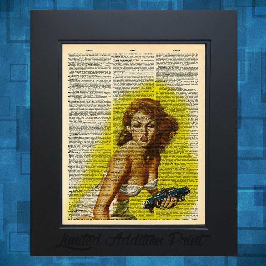 Attack of the 50 ft woman inspired art print on Vintage Upcycled Dictionary Page One of a kind gift #0039
