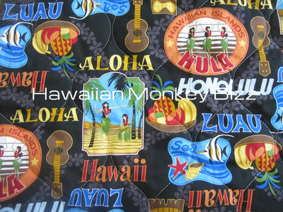 "BLACK - LUAU HAWAII" Hawaiian Seat Covers - 2PC (QUILTED)