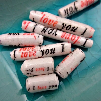 I Love You Handmade Paper Beads 8 pcs