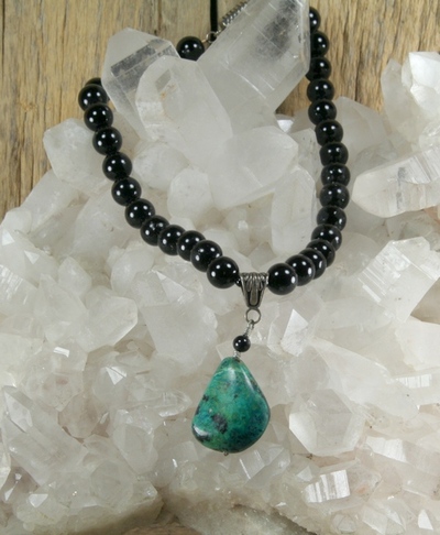 Onyx with Turquoise Nugget Pendant Necklace