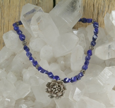 Lapis (A grade) Necklace with Hill Tribe Flower
