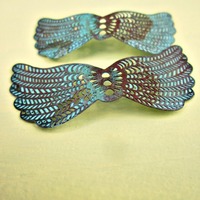 Aqua Green Distressed Filigree Metal Wings, Set of 2 - Thumbnail 1