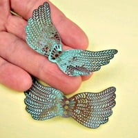 Aqua Green Distressed Filigree Metal Wings, Set of 2 - Thumbnail 3