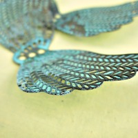 Aqua Green Distressed Filigree Metal Wings, Set of 2 - Thumbnail 2