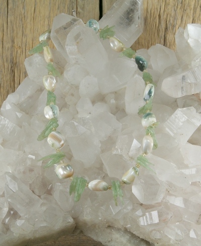 Natural Mother of Pearl,Citrine and Green Kyanite Necklace