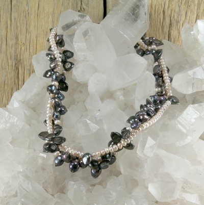 Peacock and Pink Pearl Necklace