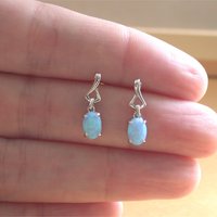 925 Blue Opal Earrings/Sterling Silver Blue Opal Earrings/Opal Jewellery/Opal Jewelry/Opal Jewelery/Opal Stud Earrings/October Birthstone - Thumbnail 2