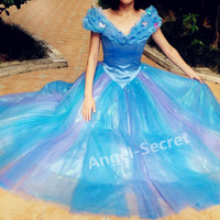 P243 Movie Cosplay Costume Cinderella 2015 Ella gradient dress iridescent purple - Thumbnail 1