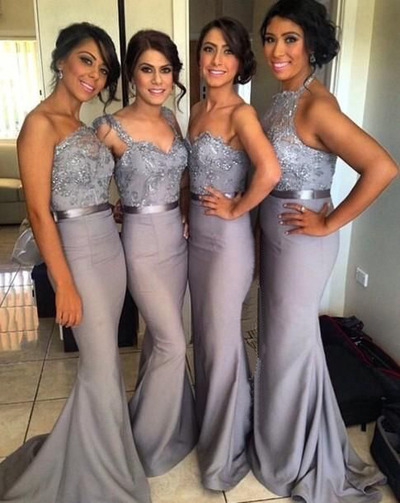 lace bridesmaid dress, long bridesmaid dress, gray bridesmaid dress, cheap bridesmaid dress, mismatched bridesmaid dresses, E025