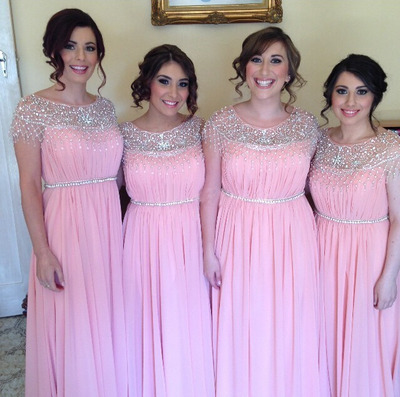 pink bridesmaid dress, long bridesmaid dress, chiffon bridesmaid dress, cheap bridesmaid dres, E02932