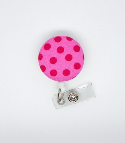 Red and pink polka dots - cute id badge reel - nurse badge holder - nursing badge reel - rn badge clip - teacher badge - medical badge