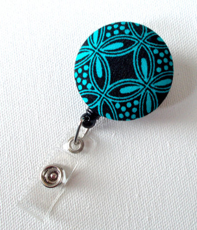Name badge holder - fun badge holder - nurse badge reel - cute id badge clip - fabric badge clip - aqua diamond