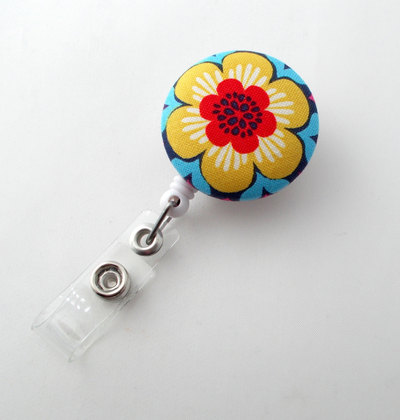 Flower red and gold - cute id badge reel - nurse badge holder - nursing badge reel - retractable id badge reel - teacher badge - nurse