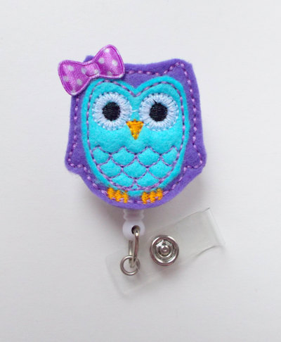 Blueberry owl with bow - cute badge holder - nurses badge holder - felt badge - nursing badge holder - cute badge reel - rn badge reel