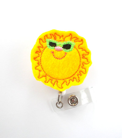 Sunshine with green glasses - id badge reel - badge holder - cute badge reel - nurse badge holder - felt badge reel - the badge shack
