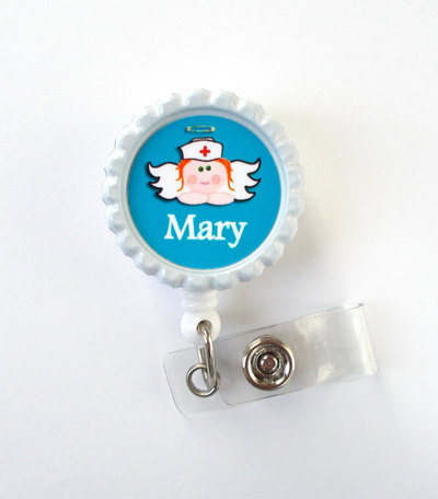 Personalized nurse angel blue - name badge holder - retractable id badge reel - nurse badge holder - nursing badge holder