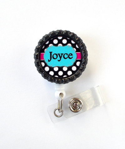 Personalized polka dot blue - name badge holder - cute badge reel - nurse badge holder - nursing badge holder - rn - teacher gift