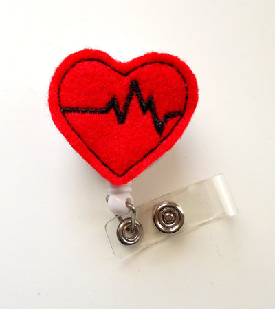 Beating heart - retractable id badge reel - cardiac care badge - nursing badge - nurse badge holder - nursing badge clip - felt badge
