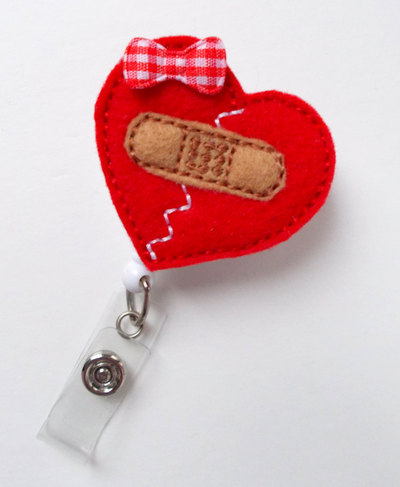 Mended bandaid heart - retractable badge reel - nurse badge holder - nursing badge - felt badge - rn badge - pediatric nurse badge - gift