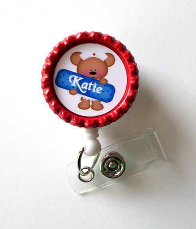 Personalized nursing bear - name badge holder - personalized id badge clip - fun id badge reel - nurse badge pull