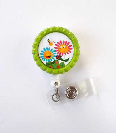 Smiling daisies - flower badge holder - nursing badge holder - id badge reel - nurse id badge clip - teacher badge - dental assistant badge