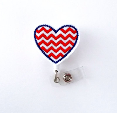 Patriotic chevron heart - rn badge holder - nursing badge holder - medical badge reel - 4th of july - teacher badge - pharmacist badge
