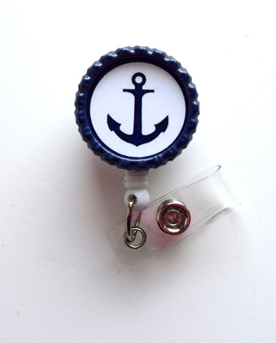White and navy anchor - nursing badge holder - teacher badge reel - nurse name badge - nurses badge - cute id badge reel - sea pass